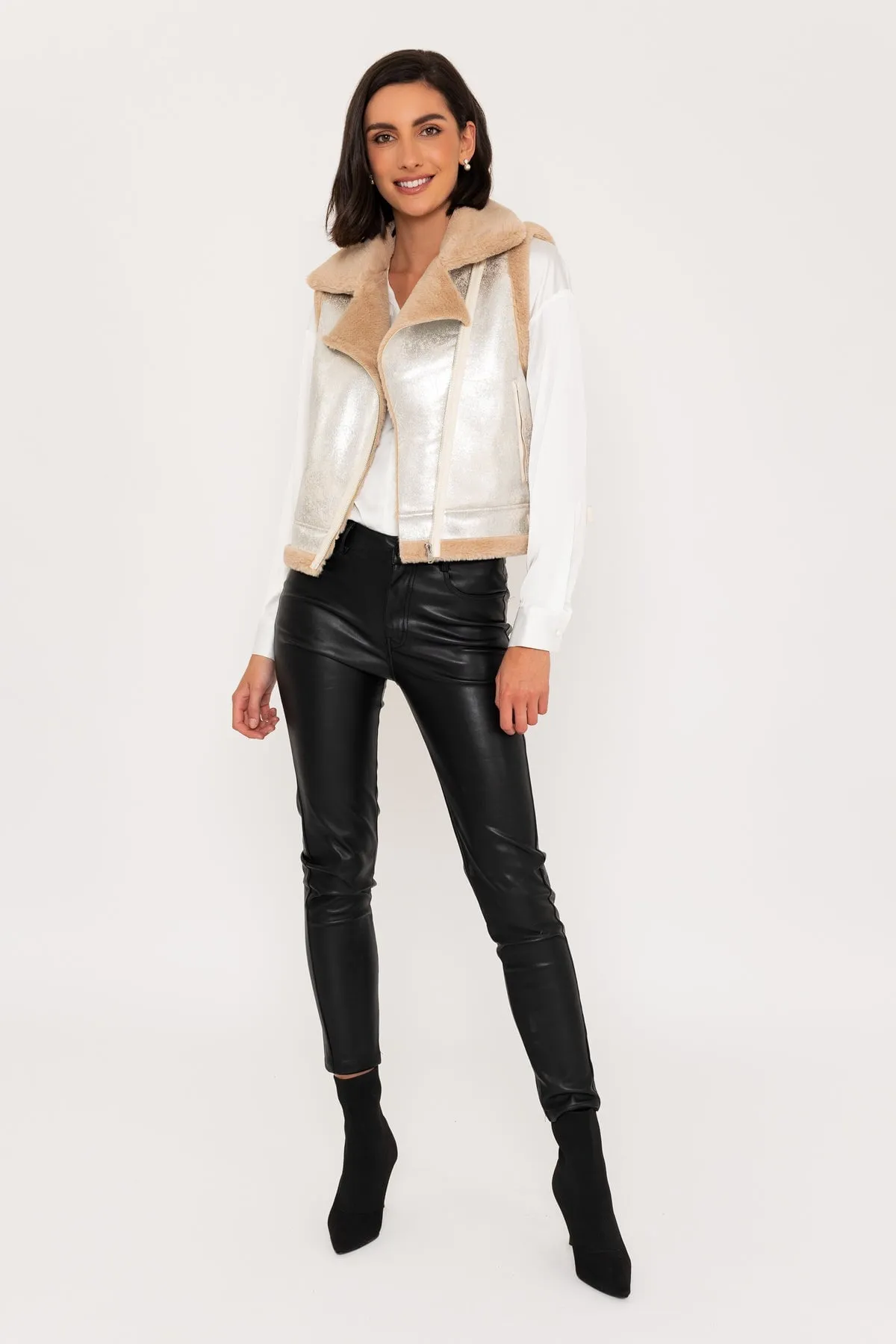 Faux Fur Gilet in Silver