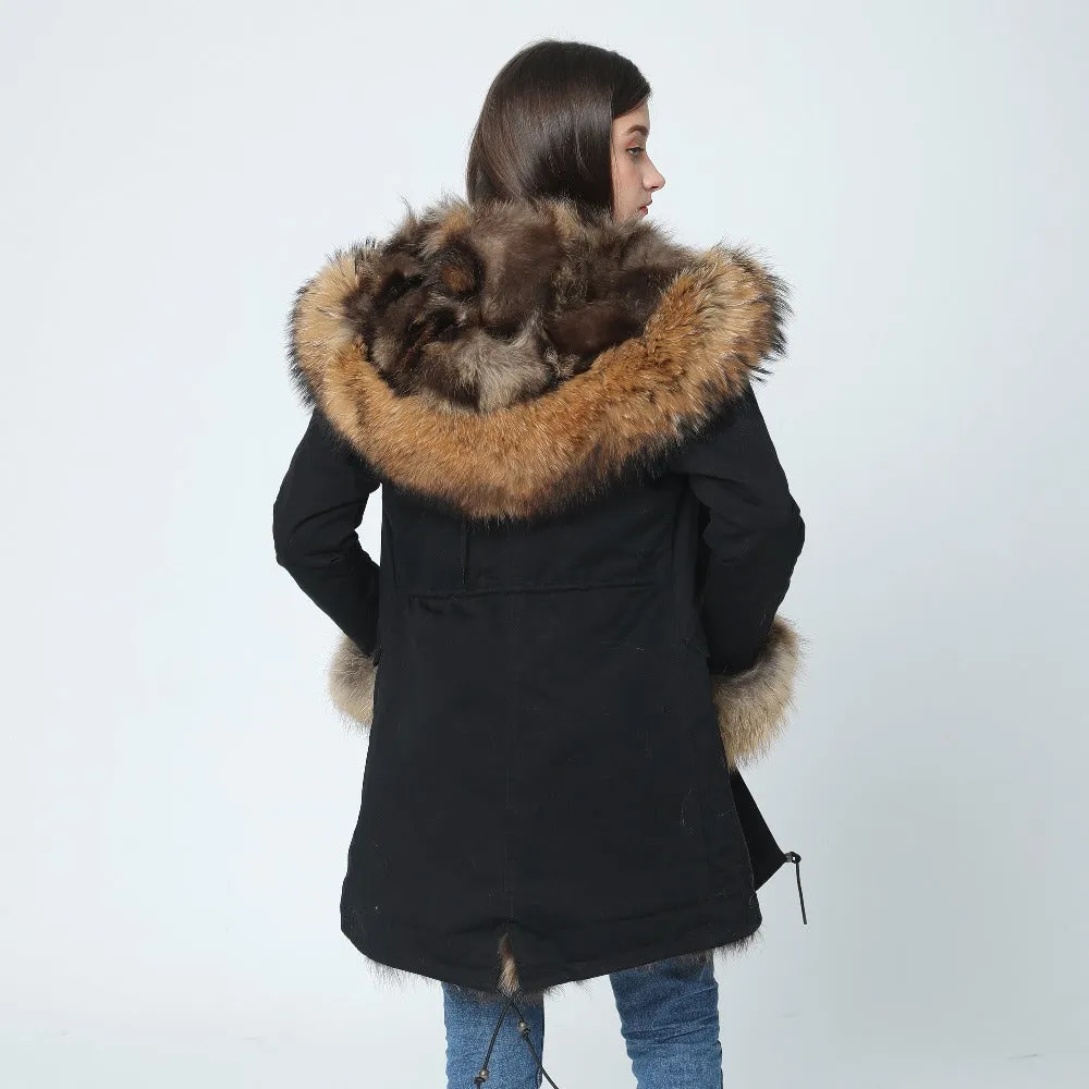 Genuine Raccoon Fur Collar Fox Fur Liner Jacket