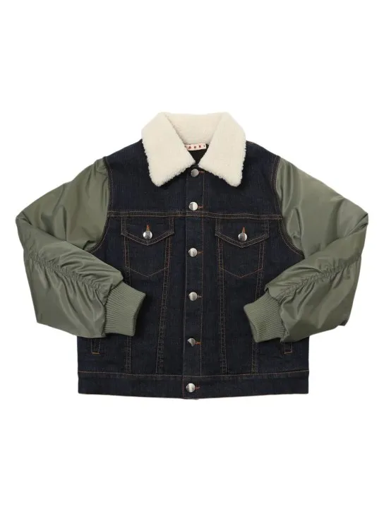 Marni Junior   Denim &amp; nylon jacket w/faux fur collar 