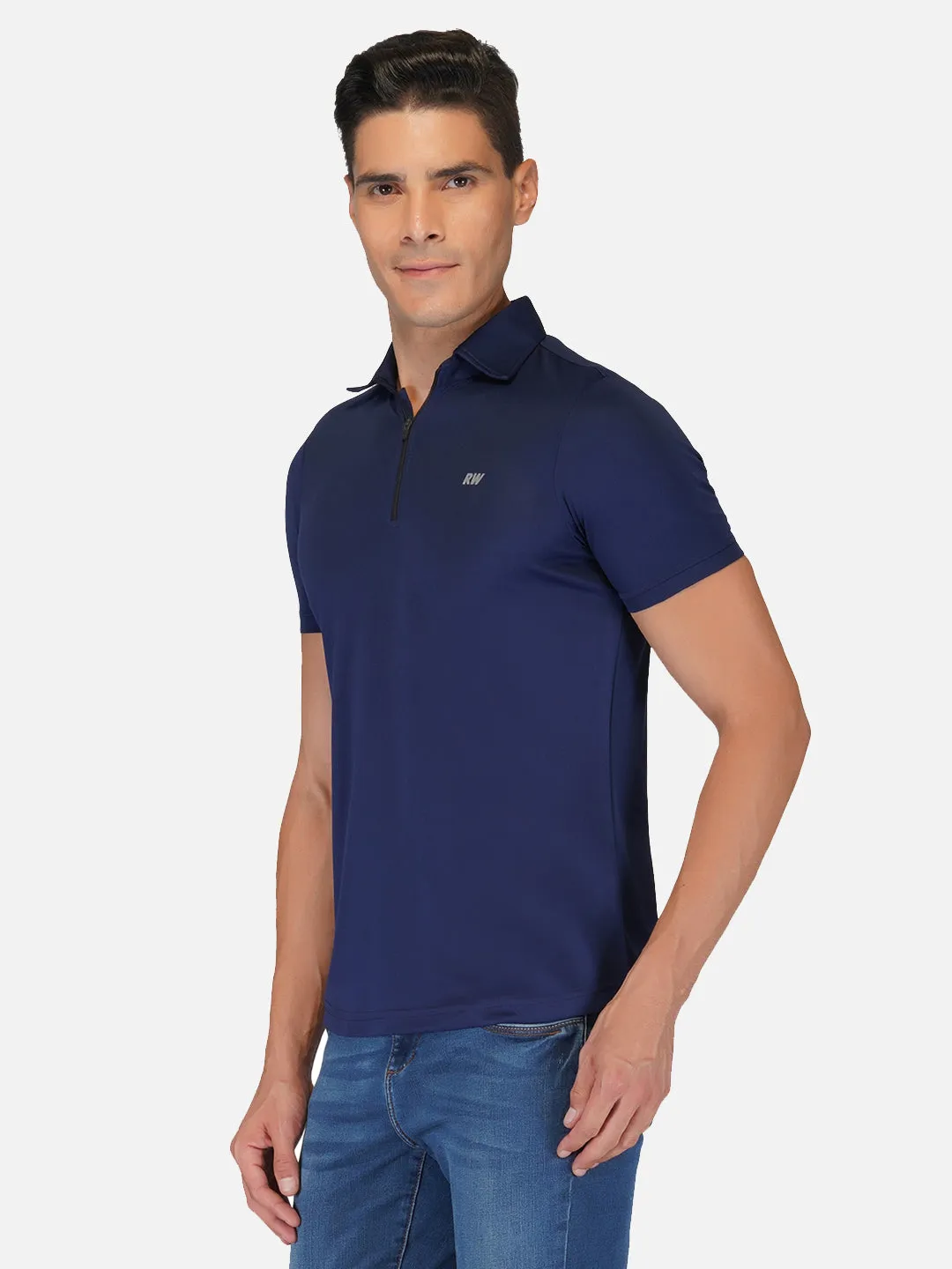 Navy Blue Zipper Polo T-Shirt RWM2026