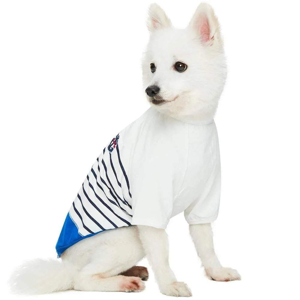 Summer Vacation Beach Stripes Design Matching Dog & Kid T-shirt, Blue